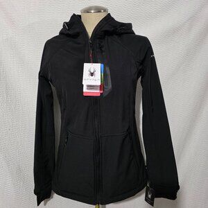 NWT Spyder Black Zip Jacket Hood, Water & Wind Resistent Termoweb Thumb Hole S/P